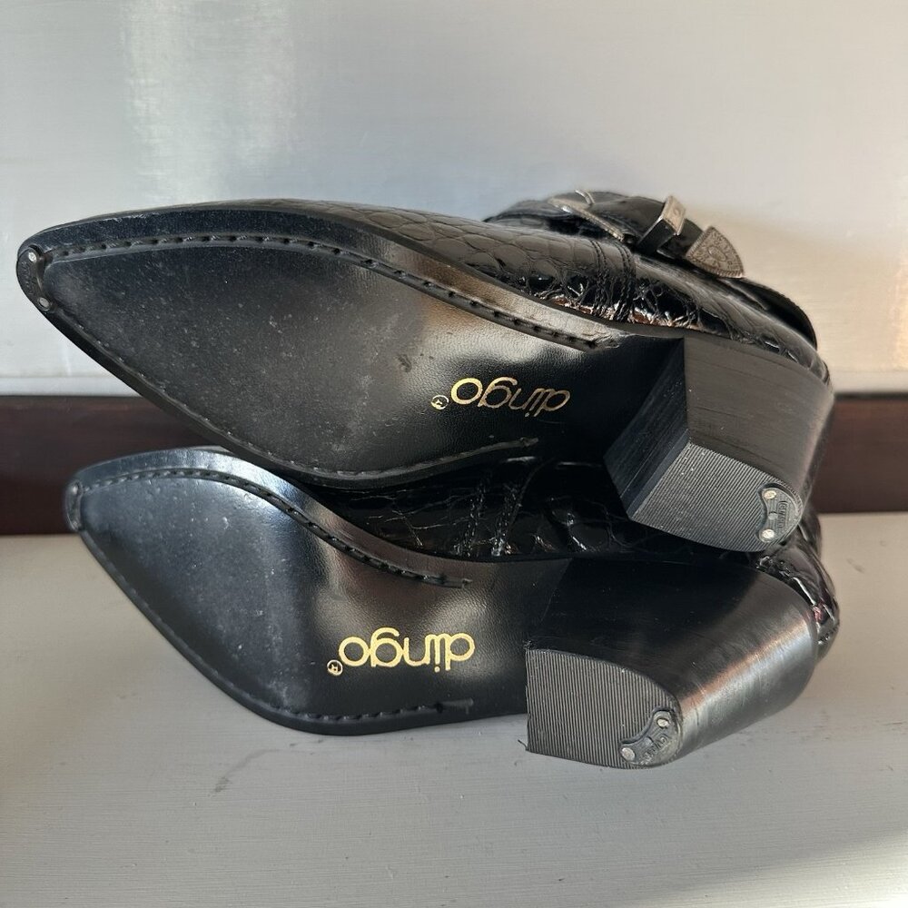 Vintage Dingo Ankle Boots 7.5 Black Leather Heeled Western Buckle Strap Retro - Picture 5 of 8